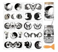 arricraft 10 Sheets Moon Theme UV DTF Cup Wrap for 16OZ Glass, Moon Witch Butterfly Fairy Rub on Decals PVC Transfer Stickers for DIY Cups Window Home Printing Decoration 24x11cm/9.4x4.3inch