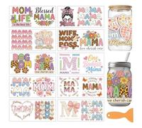 arricraft 10 Sheets Mother's Day UV DTF Cup Wrap for 16OZ Glass, Mama Theme Rub on Decals PVC Transfer Stickers for DIY Cups Window Home Printing Decoration 24x11cm