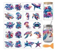 arricraft 10 Sheets Ocean Animal Theme UV DTF Cup Wrap for 16OZ Glass, Summer Sea Animals Rub on Decals PVC Transfer Stickers for DIY Cups Window Home Printing Decoration 24x11cm/9.4x4.3inch