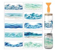 arricraft 10 Sheets Ocean Theme PVC Cup Transfer Stickers, Watercolor Ocean Wave Pattern UV Waterproof Cup Sticker Rub on Decal for 16 oz Glasses Window Home Printing Decoration 24x11cm
