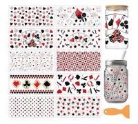 arricraft 10 Sheets Playing Cards Theme UV DTF Cup Wrap for 16OZ Glass, Hearts Spades Rub on Decals PVC Transfer Stickers for DIY Cups Window Home Printing Decoration 24x11cm/9.4x4.3inch