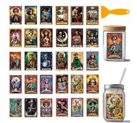 arricraft 10 Sheets Skeleton Theme UV DTF Cup Wraps, 10 Styles Skull Gothic Skeleton Tarot PVC Transfer Stickers Waterproof Rub Decals for 16 OZ Glass Cups Crafts 9.5x4.3Inch