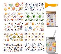 arricraft 10 Sheets Space Theme UV DTF Cup Wrap for 16OZ Glass, Astronauts Rocket Planet Alien Rub on Decals PVC Transfer Stickers for DIY Cups Wood Funiture 24x11cm/9.4x4.3inch