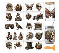 arricraft 10 Sheets Steampunk Gothic Theme UV DTF Cup Wrap for 16OZ Glass, Vintage Mechanical Skulls Owl Rub on Decals PVC Transfer Stickers for DIY Cups Window Home Printing Decoration 24x11cm