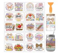 arricraft 10 Sheets Teacher's Day Rub on Transfers, Bohemian Style Happy Teacher's Day UV DTF Cup Wrap Decals PVC Transfer Stickers for 16OZ Glass Window Home Printing Decoration 24x11cm
