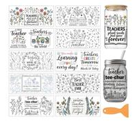 arricraft 10 Sheets Teachers' Day Theme UV DTF Cup Wrap for 16OZ Glass, The Best Teacher Flower Rub on Decals PVC Transfer Stickers for DIY Cups Window Home Printing Decoration 24x11cm/9.4x4.3inch