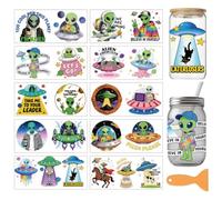 arricraft 10 Sheets UFO Theme UV DTF Cup Wrap for 16OZ Glass, UFO Alien Rub on Decals PVC Transfer Stickers for DIY Cups Window Home Printing Decoration 24x11cm/9.4x4.3inch