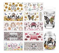 arricraft 10 Sheets UV DTF Cup Wrap, 10 Styles Mother's Day Theme Sunflower Butterfly Words Rub on Transfers PVC Paper Waterproof Rub Decals for DIY 16OZ Glass Cups Furniture Wood Crafts