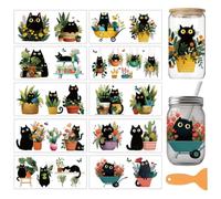 arricraft 10 Sheets UV DTF Cup Wrap for 16OZ Glass, Black Cat and Potted Plant Rub on Decals PVC Transfer Stickers for DIY Cups Wood Funiture 24x11cm/9.4x4.3inch