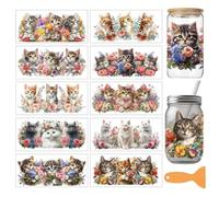 arricraft 10 Sheets UV DTF Cup Wrap for 16OZ Glass, Cute Cat Flowers Rub on Decals PVC Transfer Stickers for DIY Cups Wood Funiture 24x11cm/9.4x4.3inch