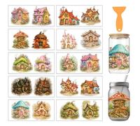 arricraft 10 Sheets UV DTF Cup Wrap for 16OZ Glass, Fairy Tale Cottage Mushroom House Pattern Rub on Decals PVC Transfer Stickers for DIY Cups Wood Funiture 24x11cm/9.4x4.3inch