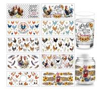 arricraft 10 Sheets UV DTF Cup Wrap Transfer Stickers for Glass, 10 Styles Farm Theme Chicken Hen Rooster Rub on Transfers Decal for 16OZ Glass Cups Furniture Craft Wood DIY Crafts