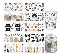 arricraft 10 Sheets UV DTF Cup Wrap Transfer Stickers for Glass, 10 Styles Peeping Cat Rub on Transfers Decal for 16OZ Glass Cups Furniture Craft Wood DIY Crafts