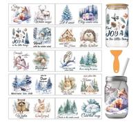 arricraft 10 Sheets Winter Woodland UV DTF Cup Wrap for 16OZ Glass, Animal Snowflakes Pine Cones Holly Leaves Rub on Decals PVC Transfer Stickers for DIY Cups Wood Funiture Christmas Supplies