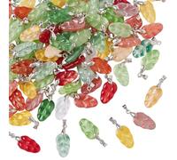arricraft 100 Pcs Leaf Gradient Color Baking Paint Glass Pendants, Mixed Colors Handmade Czech Lampwork Glass Crystal Leaf Charms Pendants for DIY Bracelet Necklaces Crafting Jewelry Making