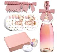 arricraft 100 Set Teddy Bear Bottle Tags, It's A Girl Wine Champagne Bottle Favor Tags Labels with Bows and Ribbon for Shower, Bridal Shower, Party Gift Wrapping