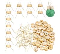 Arricraft 100 Sets Round Christmas Ornament Caps, Gold Aluminum Replacement Caps With Removable Metal Hangers For Glass, Porcelain, Ceramic DIY Decorations