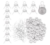 Arricraft 100 Sets Round Christmas Ornament Caps, Silver Aluminum Replacement Caps With Removable Metal Hangers For Glass, Porcelain, Ceramic DIY Decorations