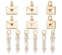 arricraft 12 Pcs 2 Styles Brass Enamel Golden Envelope Charms, 18K Gold Plated Red Heart Love Letter and White Pen Charms for DIY Bracelet Necklace Earrings Jewellery Making