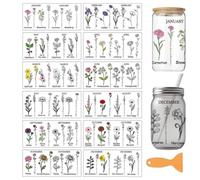arricraft 12 Pcs Birth Flowers Theme PVC Cup Transfer Stickers, Every Mouth's Birth Flowers Pattern UV Waterproof Cup Sticker for 16 oz Glasses Window Home Printing Decoration 24x11cm