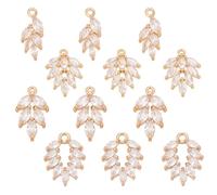 arricraft 12 Pcs Cubic Zirconia Brass Charms, 4 Styles Light Gold Rhinestone Dangle Pendants Leaf Shape Micro Pave Charm for Bracelet Necklace Earring Jewelry Making