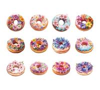 arricraft 12 Pcs Donut Theme Heat Transfer Film Logo Stickers Set, 12 Styles Floral Doughnut Heat Transfer Stickers Iron on Decals for T-Shirts Patches Bags Hats DIY Crafts