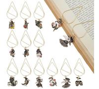 arricraft 12 Pcs Gothic Style Paperclip Bookmarks, 12 Styles Cat Crow Skeleton Moon Snake Bookmark Long Paper Clips Fantasy Metal Book Marks for Men Women Birthday Halloween Gifts