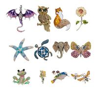 arricraft 12 Pcs Women Brooches Bulk Set, Zinc Alloy Vintage Rhinestone Crystal Pin Hummingbird Butterfly Owl Elephant Fox Bees Retro Pin Jewelry for Women Fashion Gifts Accessories
