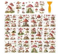 arricraft 12 Sheets Mushroom House Rub on Transfers for Crafts, 12 Styles Mushrooms Animals Decals PVC Stickers Rub on Decals for Home Window Furniture Wood DIY Craft