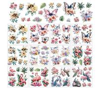 arricraft 12 Sheets Peacock and Plant Rub on Transfers for Crafts, Animal Palnt Flamingo Flower Rub on Transfer Stickers PVC Rub on Decal for DIY Home Furniture Window Wood, 14x14cm