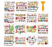 arricraft 12 Sheets PVC Transfer Stickers, 14cm (5.51 Inches) Square Teacher Appreciation Theme Rub on Decal Transfer Sticker for Teacher's Day Appreciation Gift Glasses Windows Home Decoration