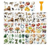 arricraft 12 Sheets Rub on Transfers for Crafts, Pcanimals Plants Fruits Planet Rub on Transfer Stickers PVC Rub on Decal for DIY Home Furniture Window Wood 5.5x5.5inches(140x140mm)