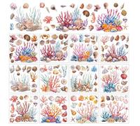 arricraft 12 Sheets Sea Life Rub on Transfers for Crafts, Ocean Shellfish Coral Rub on Transfer Stickers Summer PVC Rub on Decal for DIY Home Furniture Window Wood, 14x14cm