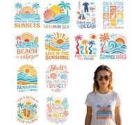 arricraft 12 Sheets Summer Bohemian Patterns Iron on Stickers, Sun Ocean Waves Palm Trees Print Transfer Stickers Decals for DIY T-Shirt Jeans Backpacks Families Clothing Hat Decoration Applique