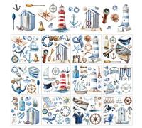 arricraft 12 Sheets Summer Ocean Nautical Rub on Transfers for Crafts, Ship Lighthouse Sea Life Rub on Transfer Stickers Summer PVC Rub on Decal for DIY Home Furniture Window Wood, 14x14cm