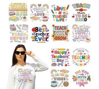 arricraft 12 Sheets Teachers' Day Iron on Stickers, Books Apples Rainbows Hearts Flowers Patterns Transfer Stickers Decals for DIY T-Shirt Jeans Backpacks Families Clothing Hat Decoration Applique
