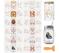 arricraft 12 Sheets UV DTF Cup Wrap for 16OZ Glass, 12 Zodiac Signs Tarot Rub on Decals PVC Transfer Stickers for DIY Cups Window Home Printing Decoration 24x11cm/9.4x4.3inch