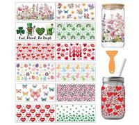 arricraft 12 Sheets UV DTF Cup Wrap for 16OZ Glass, Easter Egg Lucky Clover Dwarf Leopard Patterns Rub on Decals PVC Transfer Stickers for DIY Cups Wood Funiture 24x11cm/9.4x4.3inch