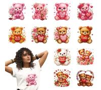 arricraft 12 Sheets Valentine's Day Theme Cloth Iron on Stickers, Pink Teddy Bears Hearts Roses Heat Transfer Stickers Decals for DIY T-Shirt Jeans Backpacks Families Clothing Hat Decoration Applique