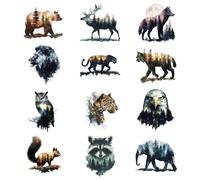 arricraft 12 Sheets Walking Animal Theme Plastic Iron-on Transfer Logo Stickers, Forest Deer Eaglep Pattern Heat Transfer Film Sticker Set DIY Hat Jacket T-Shirt Curtains Decorative Accessories