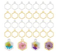 arricraft 120 Pcs 2 Colors Hexagon Bezel Pendants, Alloy Open Back Bezel Charms Hollow Frame Pendants for DIY UV Resin Earring Bracelet Necklace Jewelry Making