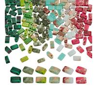 arricraft 120 Pcs 2-Hole Mixed Gemstone Half Beads, 6 Styles Natural and Synthetic Stone Beads Rectangle Mini Beads Seed Beads for Multi Cord Bracelet Jewelry Making