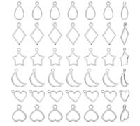 arricraft 120 Pcs 304 Stainless Steel Open Pendants, 6 Styles Moon Teardrop Star Open Back Bezel Pendants Hollow Frame Resin Bezels Pendant Links Charms for DIY Craft Jewelry Making