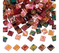 arricraft 120 Pcs Antique 2 Hole Glass Seed Beads, 6 Colors Crackle Beads Clear Flat Square Beads 2 Hole Spacer Beads Japanese Glass Beads for Multi Cord Bracelet Jewelry Making