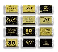arricraft 120 Pcs Happy 80th Birthday Mini Candy Bar Wrappers, Cake Dot Balloon Wine Glasses Chocolate Bar Label Stickers Self Adhesive Stickers for Birthday Party Favors(No Candy)