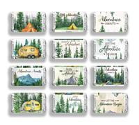 arricraft 120 Pcs Little Adventurer Mini Candy Bar Wrappers, Forest Car Tent Chocolate Bar Label Stickers Self Adhesive Stickers for Shower Birthday Camping Party Favors(No Candy)