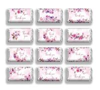 arricraft 120 Pcs Thank You Theme Candy Wrapping Paper, Watercolor Cherry Blossoms Mini Candy Bar Wrapper Floral Plants Chocolates Bar Label Stickers for Wedding, Birthday, Shower Party Favors