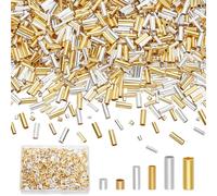 arricraft 1200 Pcs Tube Crimp Beads, 2 Colors Brass Column Crimp Charms Beads Cord End Caps Metal Stopper Bead for Earring Necklace Bracelet DIY Craft Jewelry Making