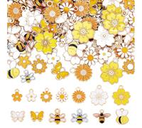 arricraft 130 Pcs 13 Styles Flower Bee Butterfly Enamel Pendant, White Yellow Spring Floral Daisy Bulk Charm for DIY Crafts Bracelet Necklace Earrings Jewelry Making Accessories