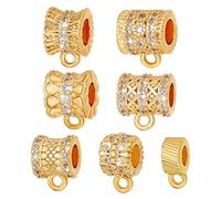 arricraft 14 Pcs 18K Gold Spacer Bail Bead Hanger, 7 Styles Brass Bail Tube Pendants ewelry Connector Loop Charms with Micro Pave Cubic Zirconia Fit for DIY Bracelet Necklace Jewelry Making